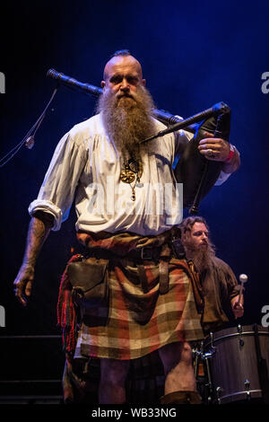 Bergamo, Italy - August 22, 2019: The Scottish folk band Saor Patrol, from Kincardine in Scotland, performs at Bum Bum Festival in Trescore Balneario Stock Photo