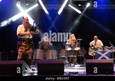 Bergamo, Italy - August 22, 2019: The Scottish folk band Saor Patrol, from Kincardine in Scotland, performs at Bum Bum Festival in Trescore Balneario Stock Photo