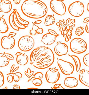Fruits seamless background or pattern. Natural food, farming vector illustration Stock Vector