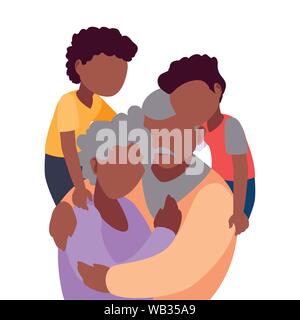 grandpa and grandma hugging with their grandchildrens - happy grandparents day vector illustration Stock Vector