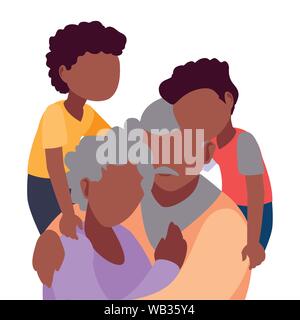 grandpa and grandma hugging with their grandchildrens - happy grandparents day vector illustration Stock Vector