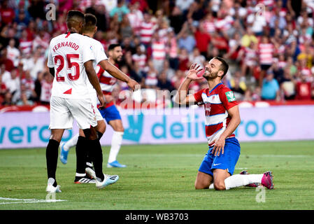 Granada CF player Roberto Soldado reacts during the La Liga Santander match between Granada CF and Sevilla FC. (Final score: Granada CF 0:1 Sevilla FC) Stock Photo