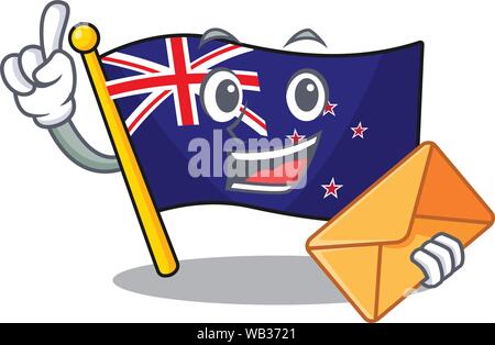 With envelope flag new zealand isolated on character Stock Vector