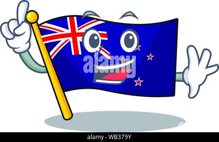 Finger flag new zealand in cartoon drawer Stock Vector