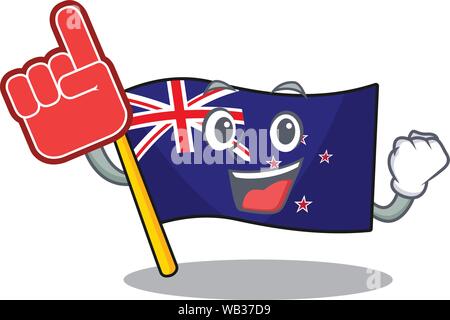 Foam finger flag new zealand in cartoon drawer Stock Vector