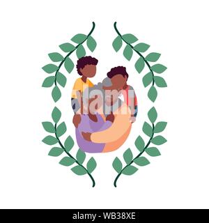 grandpa and grandma hugging with their grandchildrens - happy grandparents day vector illustration Stock Vector