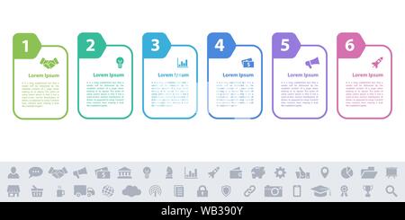 Business infographic design template with 6 steps or options using for process diagram, workflow layout, flow chart, infograph and banner Stock Vector
