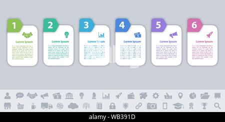 Business infographic design template with 6 steps or options using for process diagram, workflow layout, flow chart, infograph and banner Stock Vector