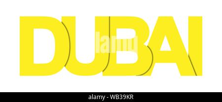 DUBAI. Yellow banner with the name of the largest city of the United Arab Emirates for design and decoration Stock Vector
