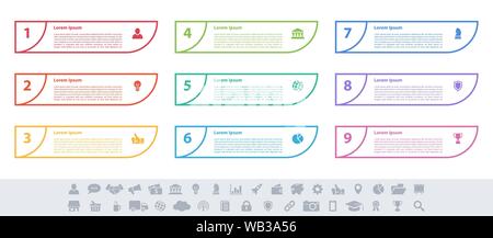 Infographic design business concept vector illustration with 9 steps or options or processes represent work flow or diagram or web button banner Stock Vector