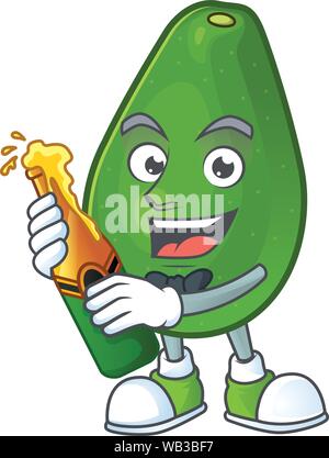 With beer avocado fresh on white background mascot Stock Vector