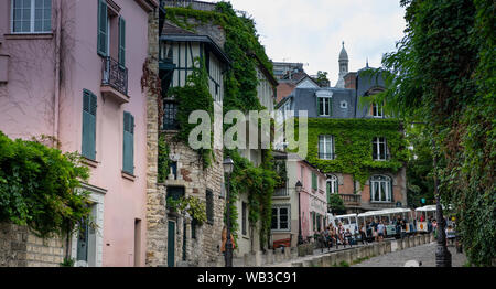 France, Paris, August, 16-2019, Tourists visiting Montmartre district, Paris Stock Photo