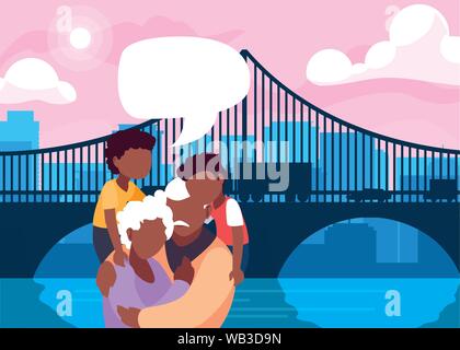 grandpa and grandma hugging with their grandchildrens - happy grandparents day vector illustration Stock Vector