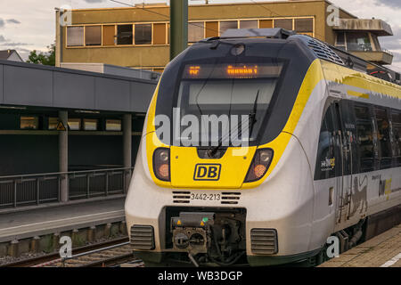 BOEBLINGEN,GERMANY - AUGUST 15,2019:Train station This is a modern train of the local line,which travels from Bondorf to the main station of Stuttgart Stock Photo