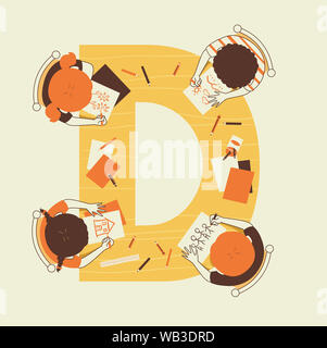 Illustration of girl drawing letter D on paper Stock Photo - Alamy