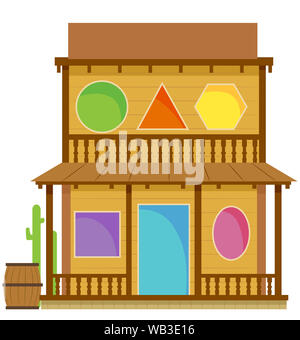 Illustration of an Old Wild Wild West Building Saloon with Geometric Shapes Stock Photo