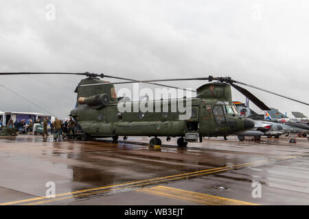 Boeing CH-47 Chinook seen on static display in July at the 2019 RIAT held at RAF Fairford. Stock Photo