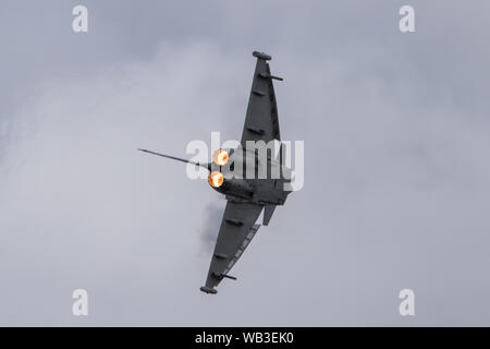 Eurofighter Typhoon pulling hard on full power, seen here during the 2019 RIAT held at RAF Fairford. Stock Photo