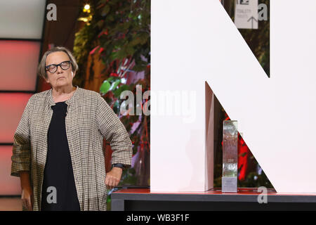 Gdansk, Poland 23rd, August 2019 Film director Agnieszka Holland is seen during the debate about freedom of artists in Gdansk, Poland on 23 August 2019 . 11th edition of Solidarity of Arts Festival has invited artists who are motivated by courage. This yearÕs SOFA has a symbolic hero: Oleg Sentsov, a Ukrainian film director accused by RussiaÕs services of terrorism and sentenced to 20 years in a Siberian labour camp  © Vadim Pacajev / Alamy Live News Stock Photo