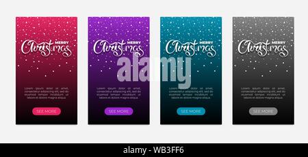 Merry Christmas text hand drawn calligraphy lettering blogger stories banner design template. Happy New Year holiday creative typography greeting gift story poster with snow. Vector xmas illustration Stock Vector