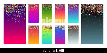 Soft color vibrant gradient modern screen vector ux ui design palette for mobile. Living smooth colorful background set in trendy colors with bright confetti. Festive event vector illustration Stock Vector