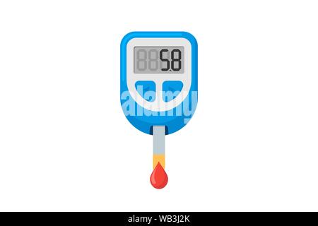 Blood glucose meter measuring sugar test control device. Electronic glucometer for patients with diabetes. Medical vector flat illusrtation Stock Vector
