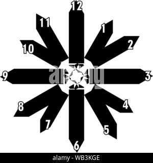 clock dial black rectangle based signs with white hourly numbers black borgered on transparent background Stock Vector