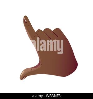 Flat black hand touching screen gesture. African American Pointing Hand like Push Button sign. Vector Flat Concept Isolated on white background. Stock Vector