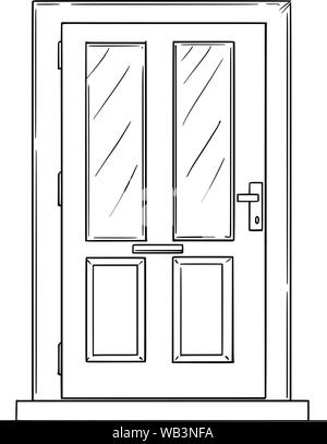 Vector pen and ink drawing of family house or door with small windows. Stock Vector