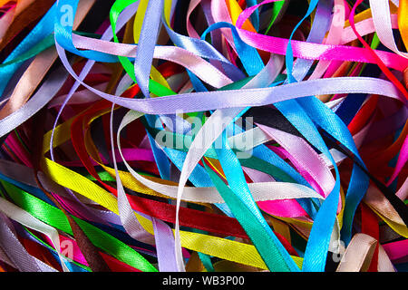 multi-colored ribbons for sewing, needlework from fabric Stock Photo