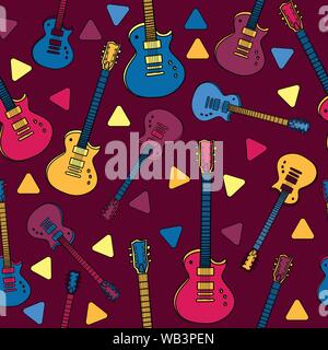 Colorful photo cameras seamless pattern with hearts on a dark red background Stock Vector