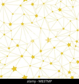 Triangle gold mesh seamless pattern with stars on a white background Stock Vector
