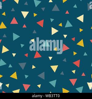 Colorful scattered confetti triangles on a dark background vector seamless pattern Stock Vector