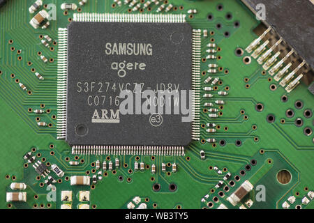 TIMISOARA, ROMANIA - MARCH 30, 2019: Close-up of a Samsung microprocessor Stock Photo