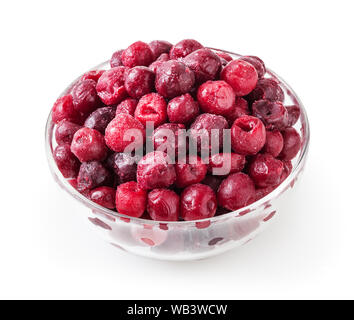 Frozen cherries in glass bowl isolated on white background with clipping path Stock Photo