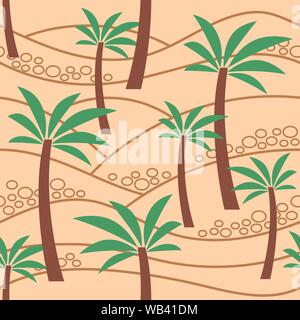 Seamless pattern with palm trees in sand. Vector EPS10. Clipping mask applied. This pattern is available as Swatches. Stock Vector