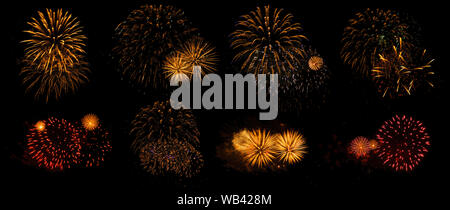 multicolored flashes of festive salute isolated on black background, eight options Stock Photo