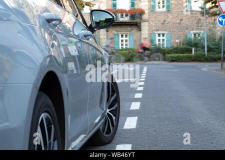 car parkin on bicycle path, forbidden parking Stock Photo