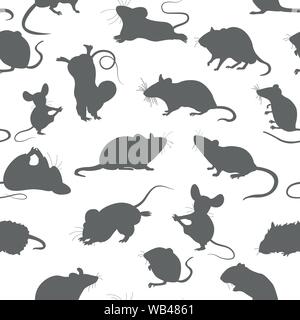 Mice seamless pattern. Mouse yoga poses and exercises. Cute cartoon clipart set. Vector illustration Stock Vector