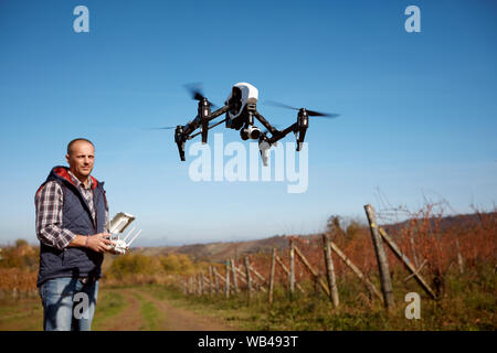 Making landscape video with drone from sky Stock Photo