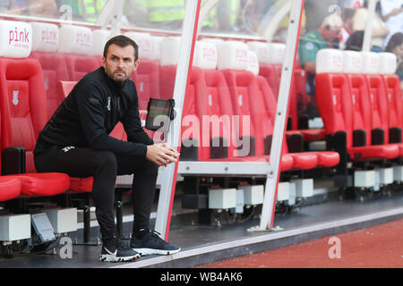 Stoke On Trent, UK. 24th Aug, 2019. Stoke City manager Nathan Jones during the EFL Sky Bet Championship match between Stoke City and Leeds United at the Bet365 Stadium, Stoke-on-Trent, England on 24 August 2019. Photo by Jurek Biegus. Editorial use only, license required for commercial use. No use in betting, games or a single club/league/player publications. Credit: UK Sports Pics Ltd/Alamy Live News Stock Photo