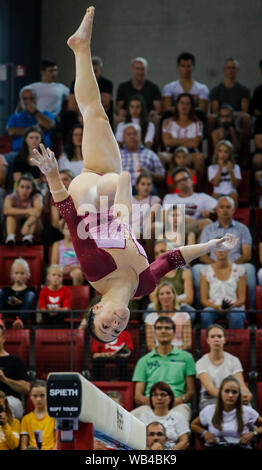 Stuttgart, Germany. 24th Aug, 2019. Gymnastics: 1st World Cup qualification, women in the Scharrena Stuttgart. Kim Bui is doing uneven bars. Credit: Christoph Schmidt/dpa/Alamy Live News Stock Photo