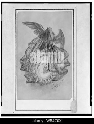 Eagle lifting veil from cameo of Empress Carlota and Emperor Maximilian Abstract/medium: 1 photographic print on carte de visite mount : albumen. Stock Photo