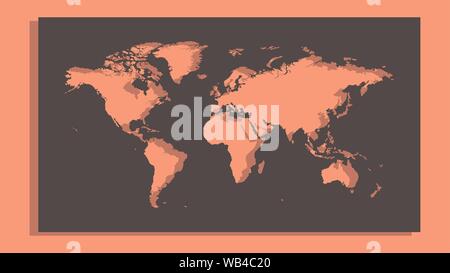 Picture from cut out silhouette of world map. Background in color vibrant coral with shadow. Template option for use in an industrial interior. Stock Vector