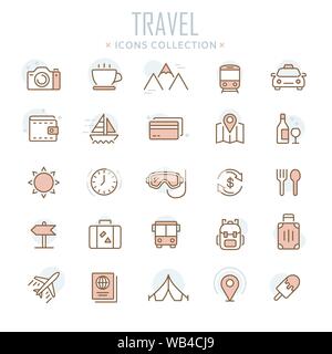 Collection of travel thin line icons Stock Vector