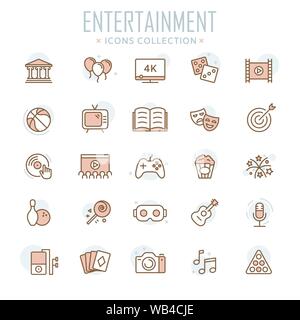 Collection of entertainment thin line icons Stock Vector