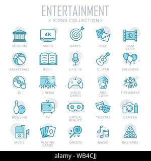 Collection of entertainment thin line icons Stock Vector