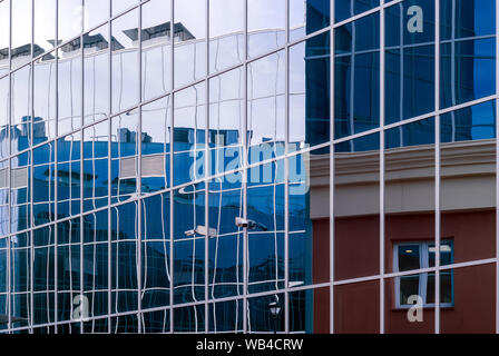 high-tech style citysсape, fragment of glass and metal building facades Stock Photo