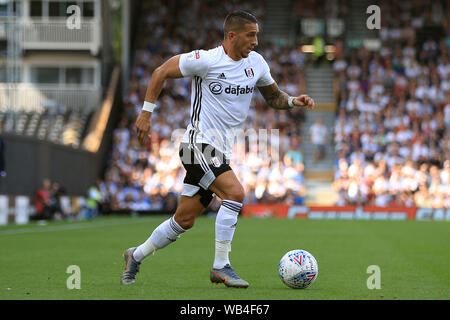 London, UK. 24th Aug, 2019. Anthony Knockaert of Fulham in action. EFL Skybet championship match, Fulham v Nottingham Forest at Craven Cottage in London on Saturday 24th August 2019. this image may only be used for Editorial purposes. Editorial use only, license required for commercial use. No use in betting, games or a single club/league/player publications . pic by Steffan Bowen/Andrew Orchard sports photography/Alamy Live news Credit: Andrew Orchard sports photography/Alamy Live News Stock Photo