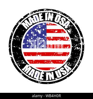 Made in USA, colored rubber stamp. Vector united states manufacture stamp, fabricated in america, usa manufacturer, origin produce illustration. Impri Stock Vector